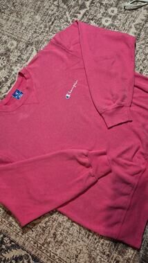 Vintage 90s Champion Sweatshirt XL Made USA Pink Script Logo Crewneck Distressed